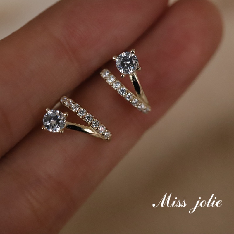 ✨Miss Jolie✨Hoa Tai Dạng Kẹp Hình Tròn Đính Đá Zircon Mini Đơn Giản Dễ Phối Đồ Không Cần Pierc