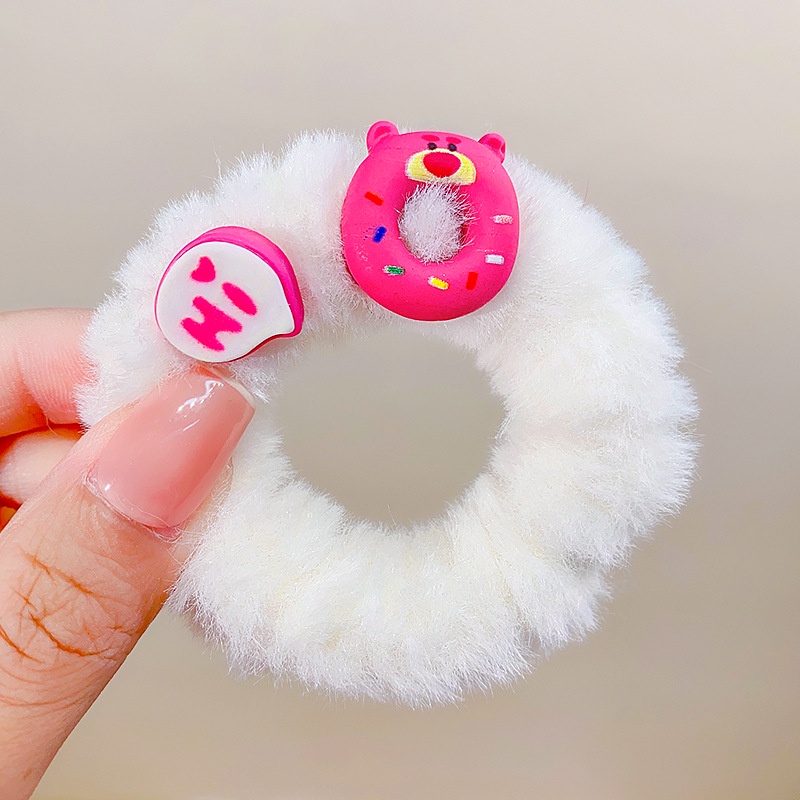 Dây Cột Tóc Lông Nhung Hình Gấu Dâu Dễ Thương Xinh Xắn Dành Cho Nữ-màu ngẫu nhiên