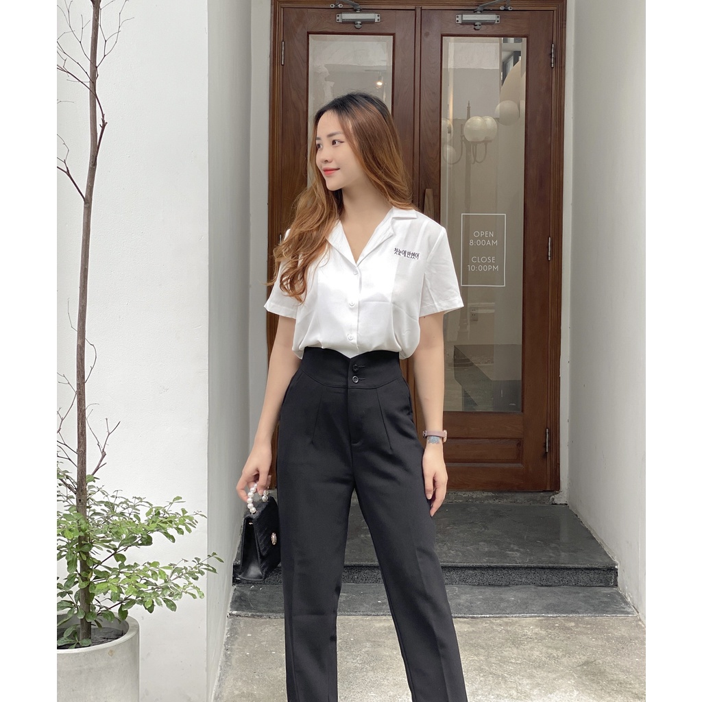 Quần tây baggy nữ VMSTYLE trơn cạp cao 2 nút chất liệu cotton co giãn thời trang công sở 09130 - QTB00004