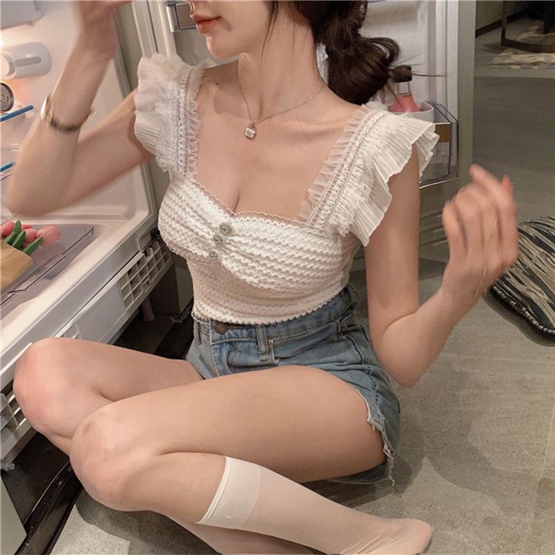 IELGY Áo Dệt Kim Sát Nách Cổ Vuông Dáng Ôm Thời Trang Cho Bạn Gái