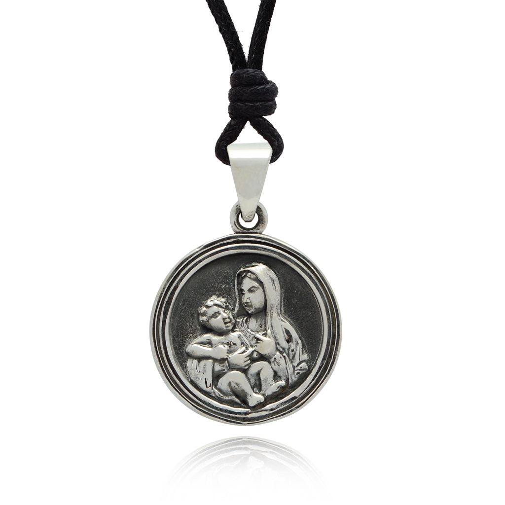 Dây Chuyền Bạc Mặt Hình Đức Mẹ Maria Và Chúa Jesus