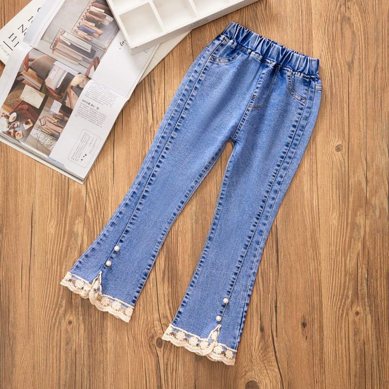 YAOEENH Quần Jeans Dài 100-160cm Thời Trang Cho Bé Gái