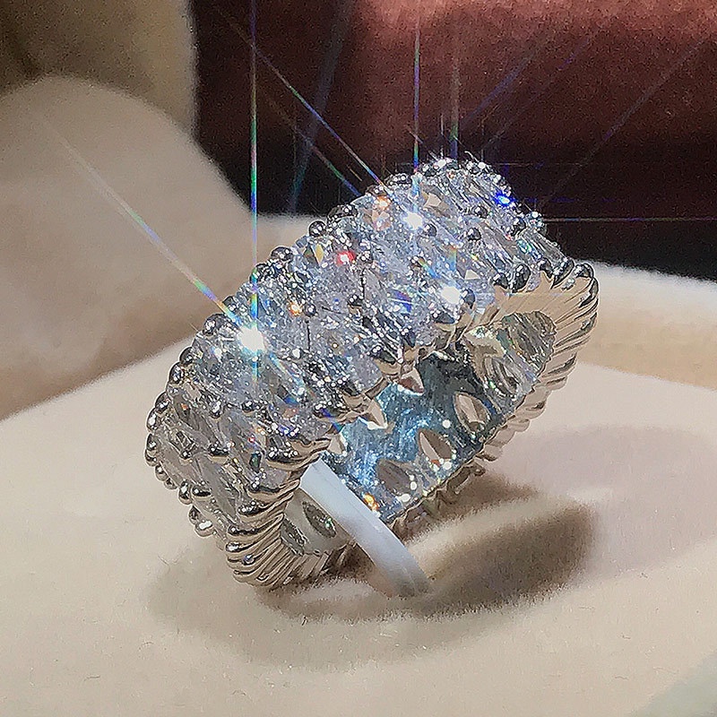 Nhẫn Hai Lớp Thoát Nước Đính Đá Zircon Thời Trang Âu Mỹ