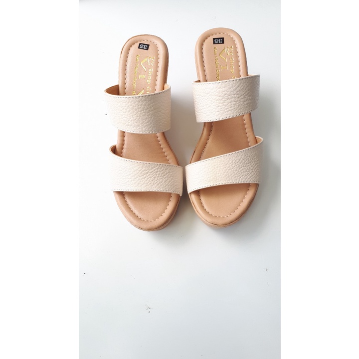 Dép nữ đế xuồng cao 9 phân da bò thật cao cấp VI VI .