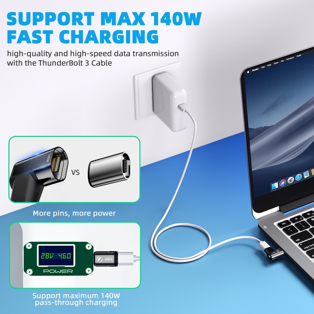 Đầu chuyển đổi FONKEN USB C 140W sang USB 4.0 Type C sạc nhanh 40gbps thunderbolt4 8K 120Hz dành cho điện thoại laptop