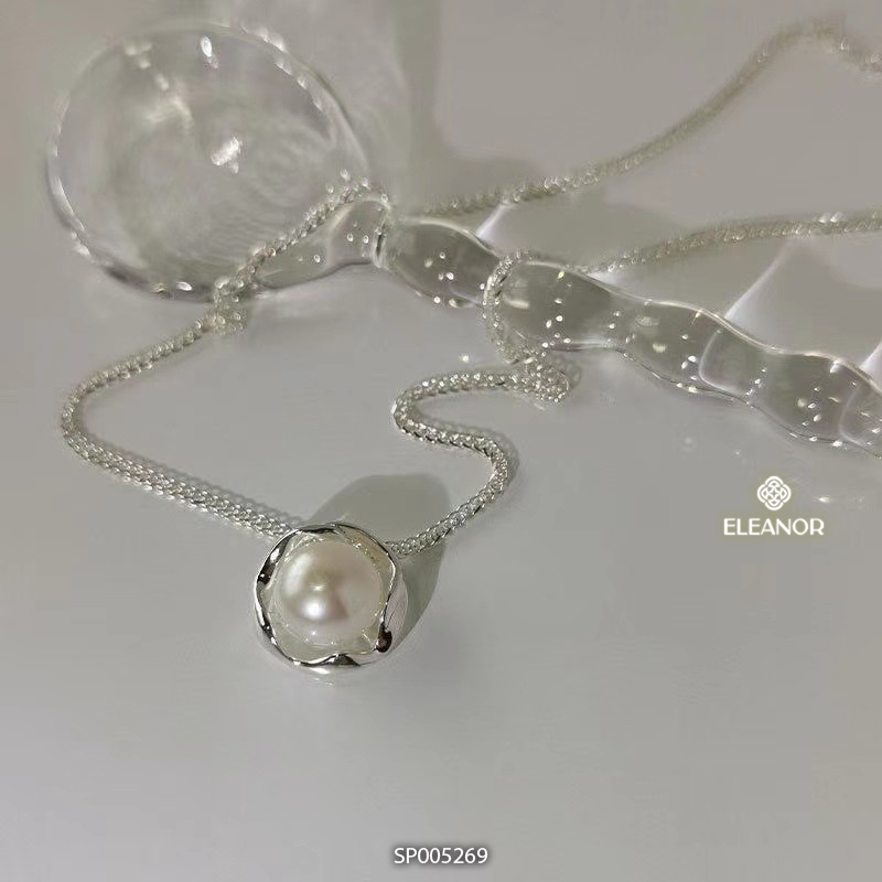 Dây chuyền nữ bạc 925 Eleanor Accessories mặt tròn đính ngọc trai nhân tạo phụ kiện trang sức 5269