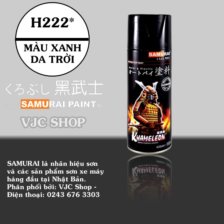 Chai sơn xịt sơn xe máy SAMURAI Mã H222* màu xanh da trời - VJC SÀI GÒN