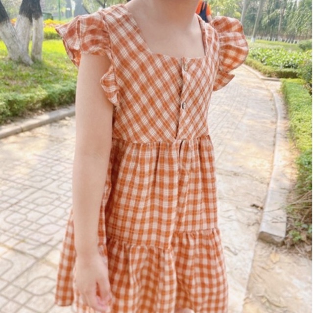 Đầm bé gái cánh tiên caro 7-27kg❤️Đầm cho bé gái đi biển, đi chơi mùa hè💕Tặng nơ kẹp tóc❤️M.C kids
