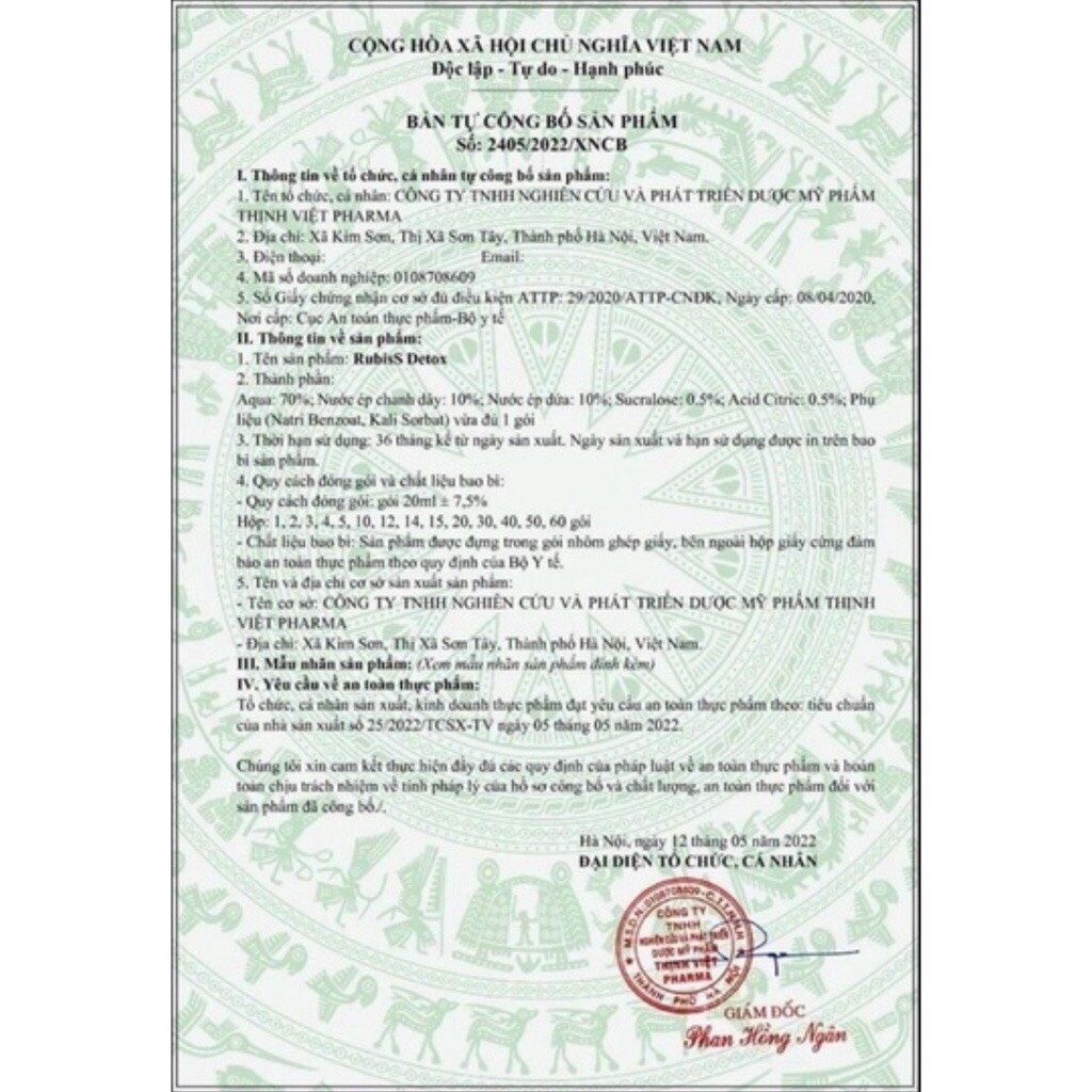 Rubiss Detox Giảm Cân Hộp 12 Gói Chính Hãng - Nước trái cây giảm cân RubisS