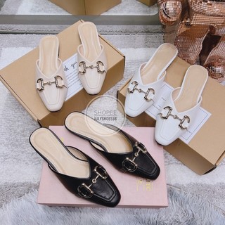 Sục nữ mũi nhọn vuông sục bệt thời trang chất da mềm họa tiết móc xích