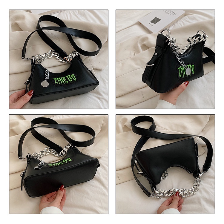 Túi Đeo Vai Màu Đen Phối Dây Xích Thời Trang 2023 Cho Bạn Gái