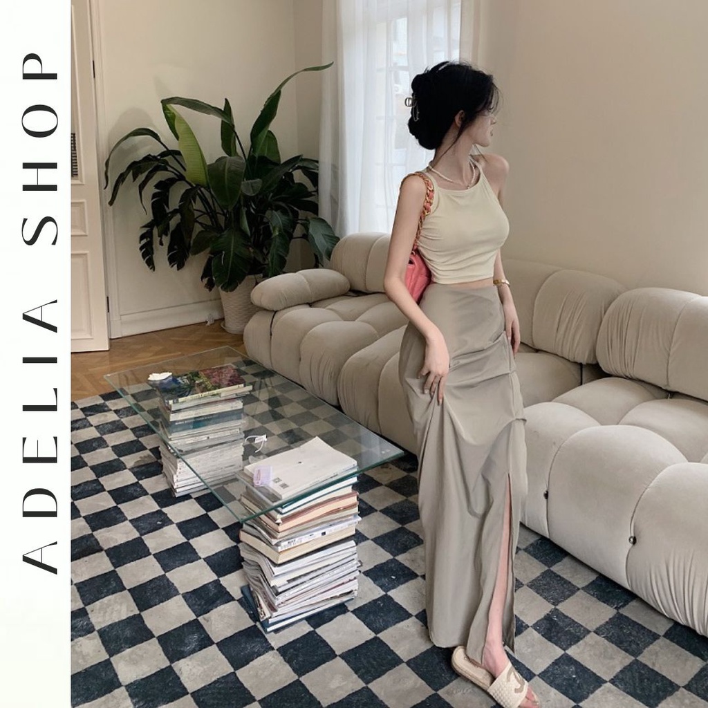 「ADELIA」Set Áo 3 Lỗ Ôm Body Và Chân Váy 2 Lớp Dáng Dài Cá Tính Hàng Quảng Châu Loại 1