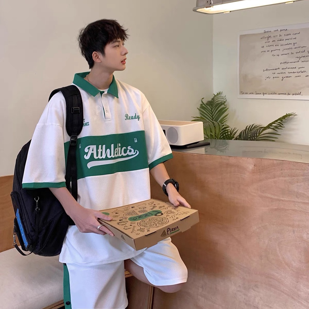 Set áo polo tay ngắn + quần short nam form rộng, bộ thể thao Atheltic chất vải cotton cao cấp co giãn 4 chiều