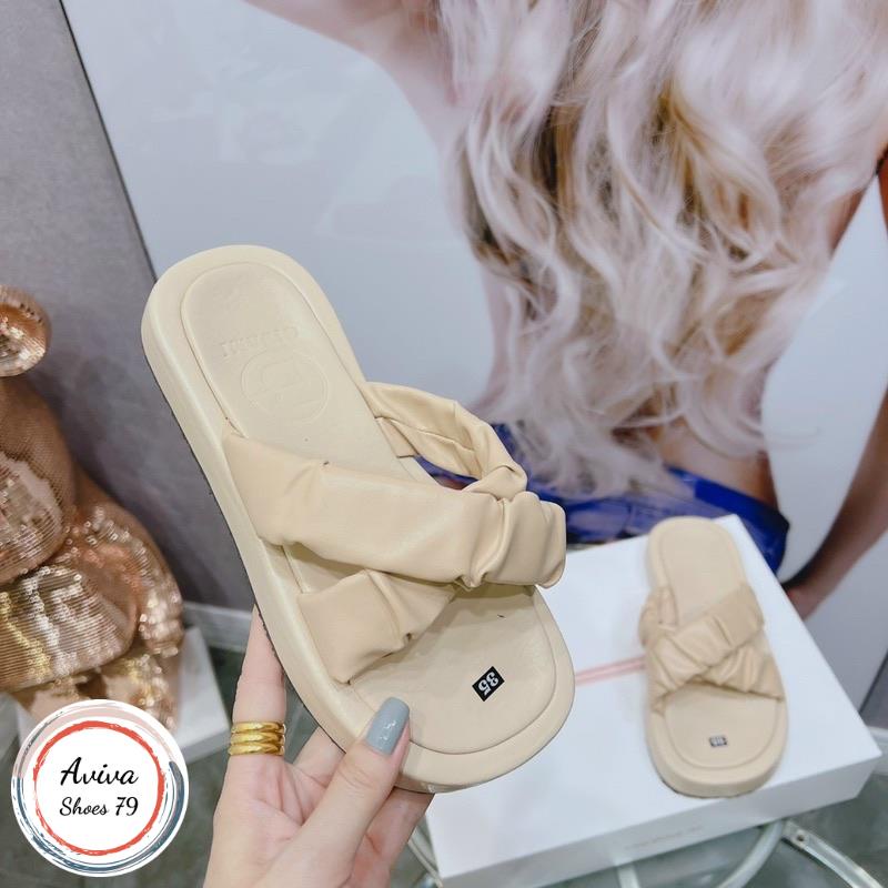 Dép mút bọc quai chéo 3cm xinh xắn chất da mờ bền đẹp nhẹ dễ phối đồ