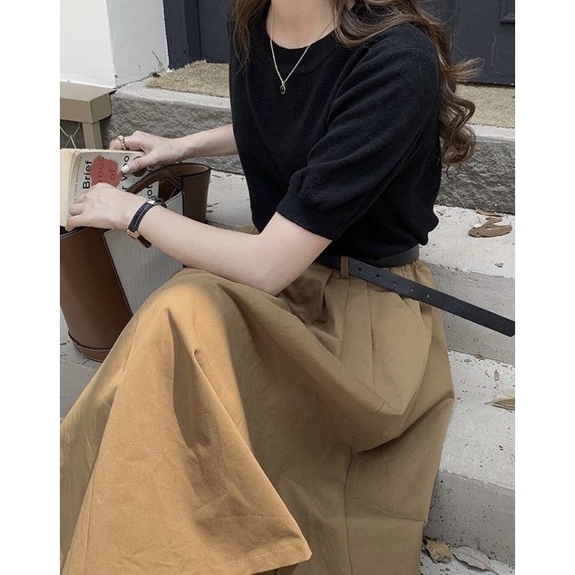 Chân váy kaki dài lưng chun dáng chữ A phong cách Ulzzang Quảng Châu - Lumii