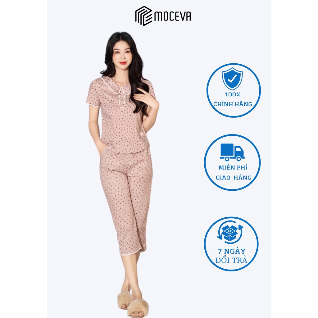 Bộ mặc nhà cộc tay quần lửng vải Kate Hàn cao cấp T122306-08