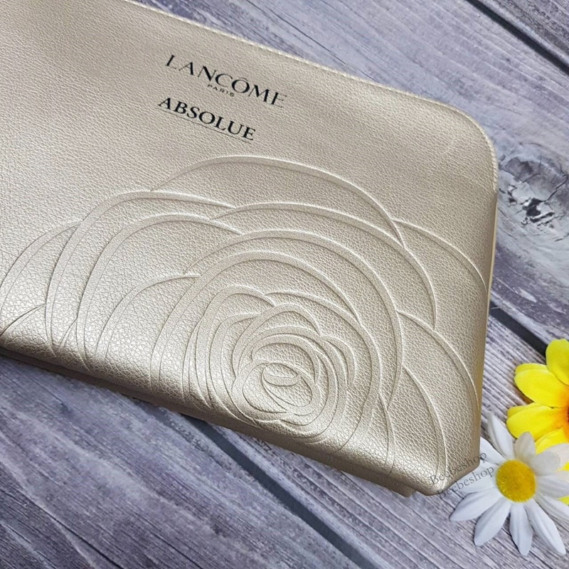 Túi ví gift hãng Lan.come vàng gold in dập logo, cỡ lớn đựng mỹ phẩm, đồ dùng