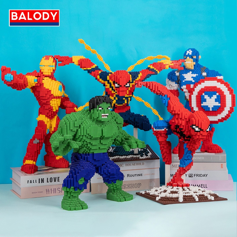 Lego 3D Lắp ráp mô hình Siêu anh hùng Spiderman, Superman, Caption Mỹ, Hulk, Deapool size 46cm ,BALODY Store