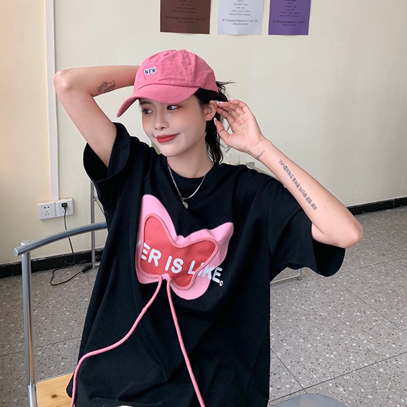 IELGYÁo Thun Tay Ngắn In Hình Dễ Thương Phong Cách Hàn Quốc Thời Trang Cho Nữ