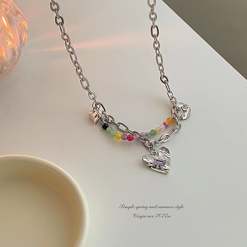 Vòng cổ Mặt Tròn Hình Trái Tim Đính Đá Pha Lê Tím Thời Trang Cho Nữ