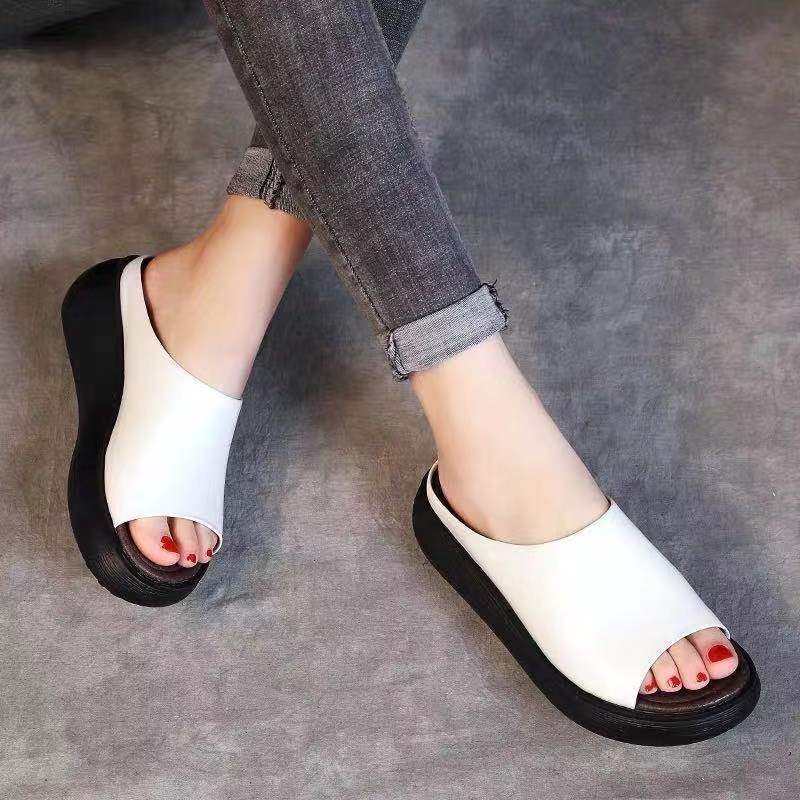 Dép Sandal Đế Xuồng Hở Mũi Phong Cách Retro Thời Trang Cho Nữ