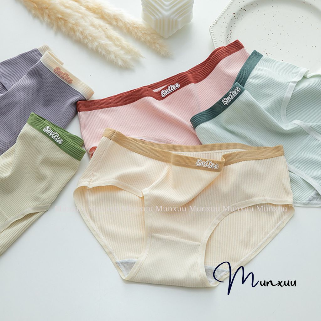 Quần lót nữ MUNXUU vải cotton gân co dãn kháng khuẩn cao cấp phối viền chữ màu sắc ngọt ngào - QC115