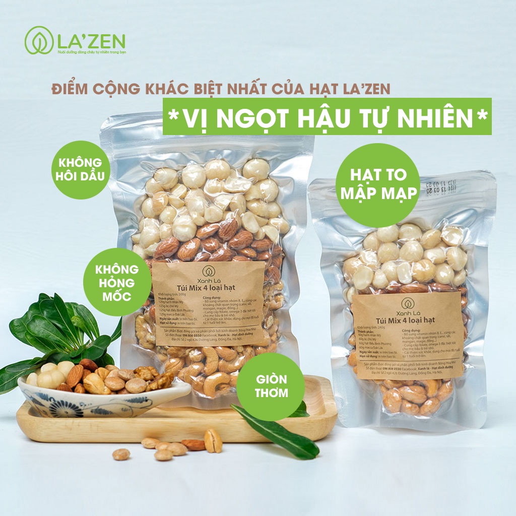 Hạt dinh dưỡng mix 4 loại  cho mẹ bầu không chất bảo quản La'zen 240g