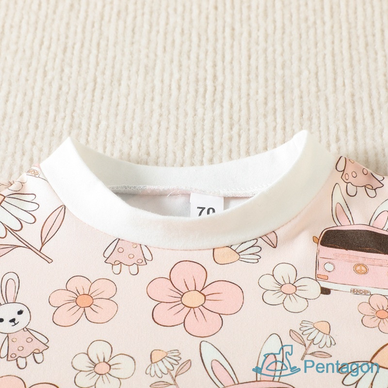 Áo Liền Quần Tay Ngắn Cổ Tròn Bằng Cotton In Họa Tiết Xinh Xắn Thời Trang Mùa Hè Cho Bé Gái 0-24 Tháng Tuổi