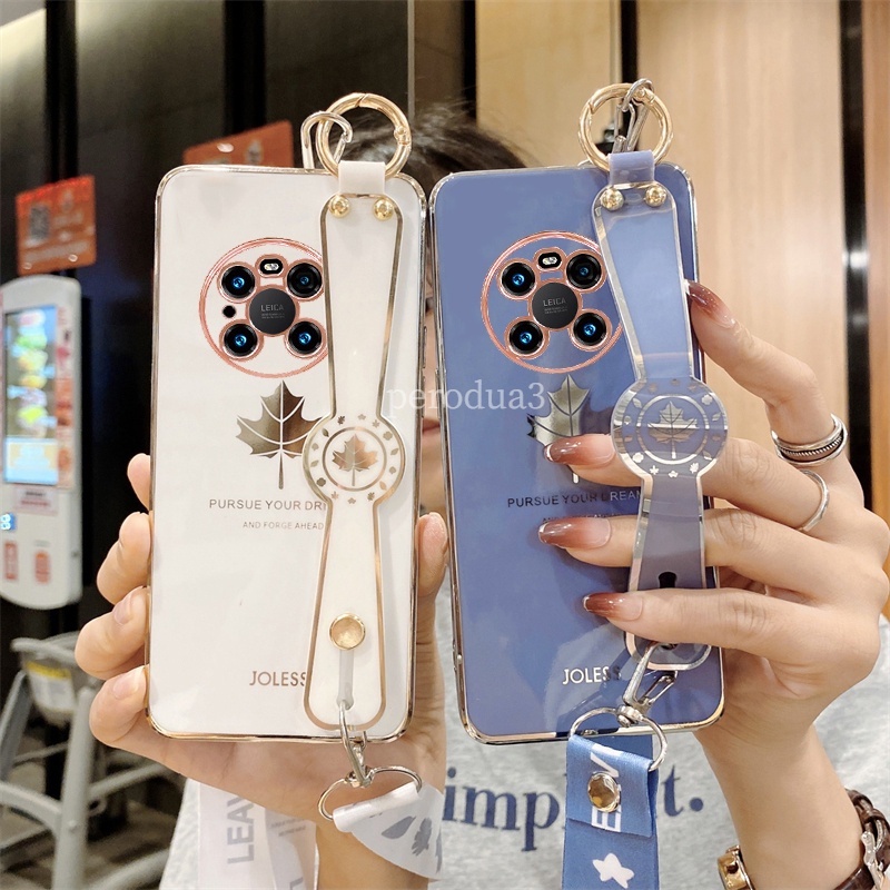 Ốp Điện Thoại Silicone Mềm Họa Tiết Lá Phong Có Dây Đeo Cho Huawei Honor X6 X8 X9 X9a