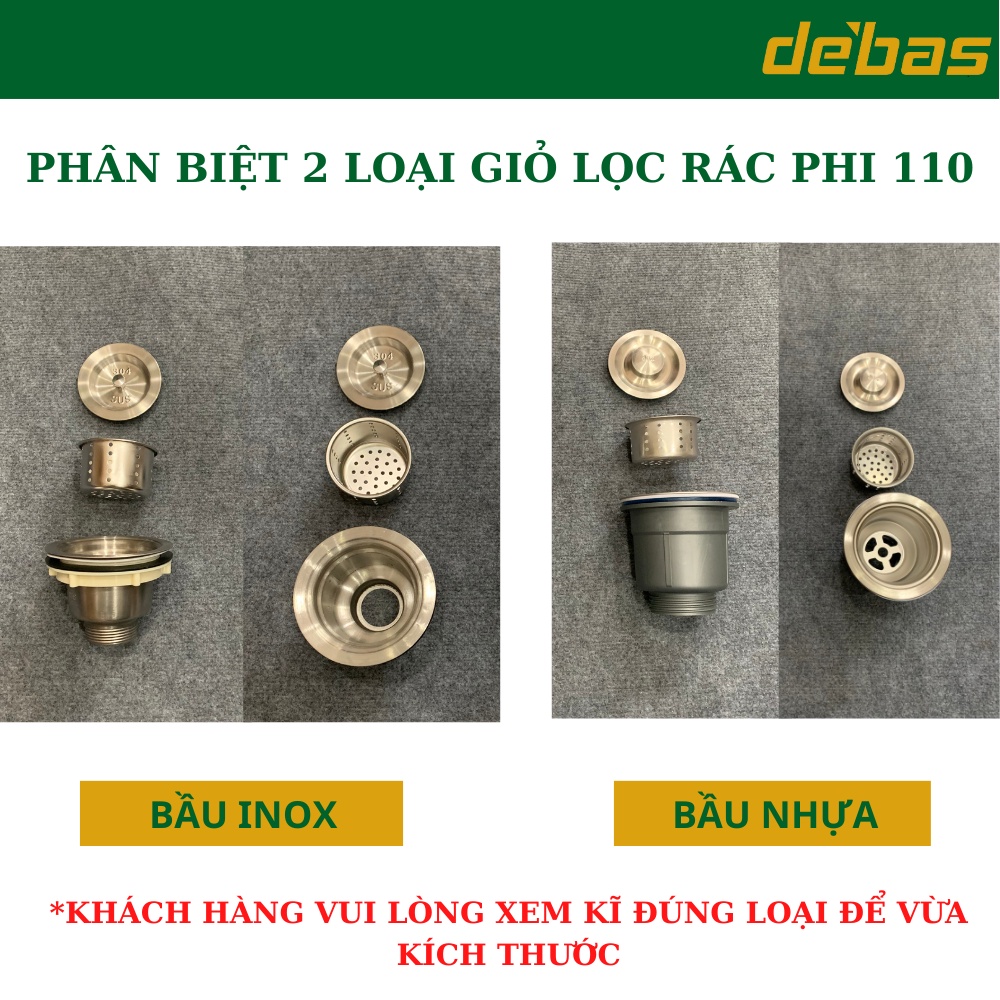 Bộ giỏ lọc rác nắp đậy bồn rửa bát INOX SUS304 rổ giỏ lọc rác gác bồn rửa Debas [PHỤ KIỆN]