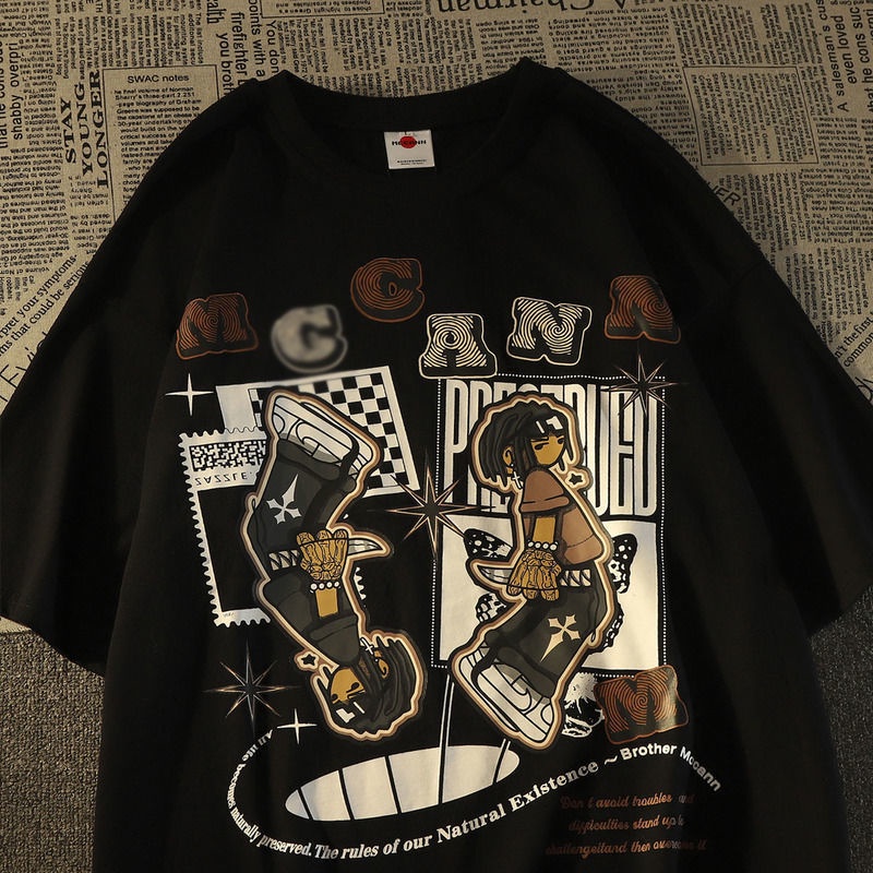 COZOK Áo Thun Ngắn Tay Dáng Rộng In Họa Tiết vintage Thời Trang