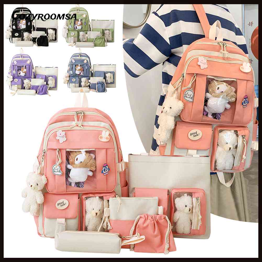 Set 5 Balo Túi Xách Ví Canvas Thời Trang Nữ