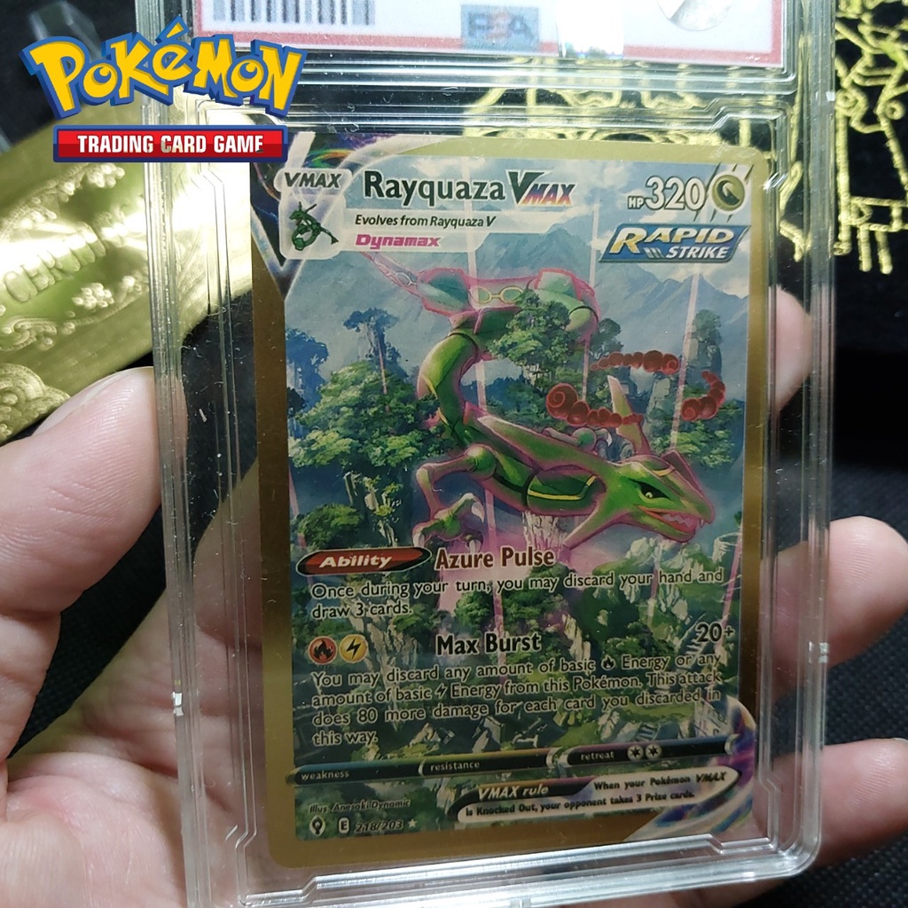 Rayquaza Wax 218 203 VMax Game thẻ bài pokemon nhôm mạ vàng rồng trúc Tặng kèm bảo vệ thẻ 1459 d24 69