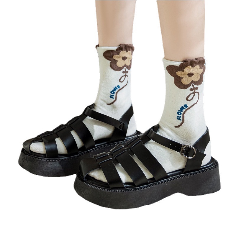 Vớ Cotton Cổ Vừa Họa Tiết Hoa Tulip Dễ Thương Thời Trang Xuân Hè Cho Nữ