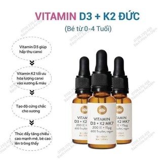 Vitamin D3 K2 MK7 Sunday Natural Đức 15µg 20ml Bổ Sung Cho Trẻ Từ Sơ Sinh Đến 4 Tuổi, D3K2 Tăng Hấp Thụ Canxi Chiều Cao