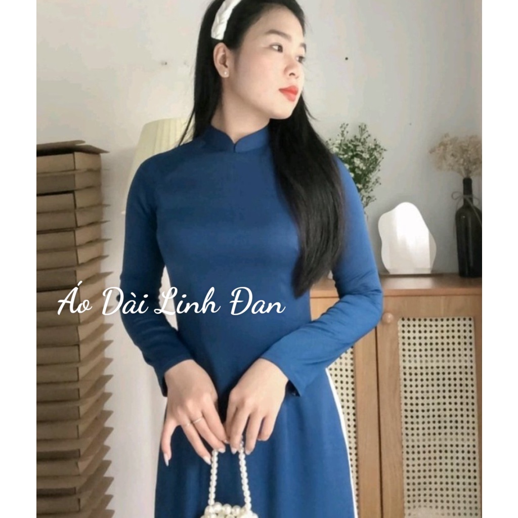 Áo dài xanh than lụa tây thi dày, mịn đẹp - Áo Dài Linh Đan