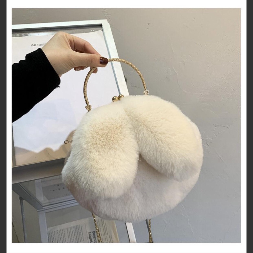 Túi Xách Hình Thú Nhồi Bông Dễ Thương - Túi Đeo Chéo Lông Nhung Hình Tai Thỏ