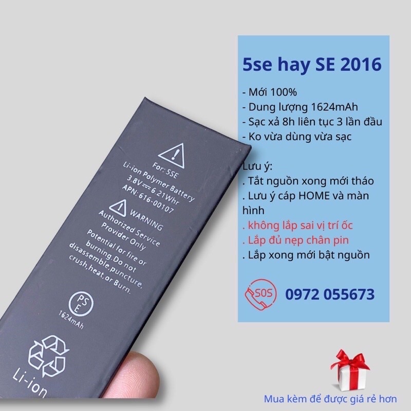 Pin Eu Cho Ip 5/ 5s/ 5c/ 5se/ 6/ 6p/ 6s/ 6sp/ 7/ 7p/ 8/ 8p Mới 100% Tặng Kèm Siu Dán