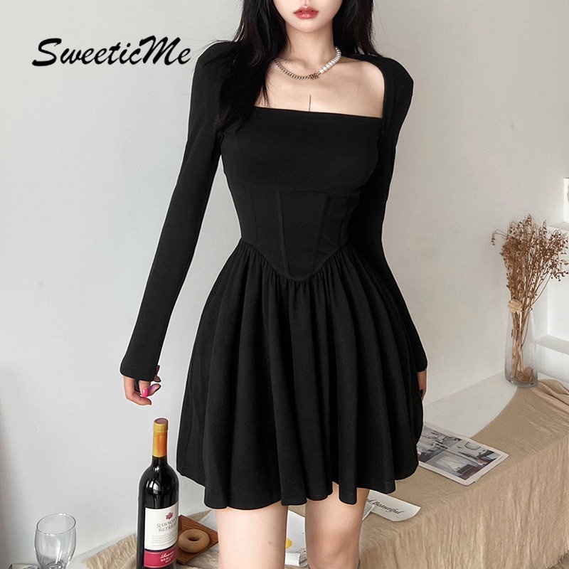 Đầm Tay Dài Dáng Ôm Màu Trơn Thời Trang Mới 2023 Dành Cho Bạn Nữ