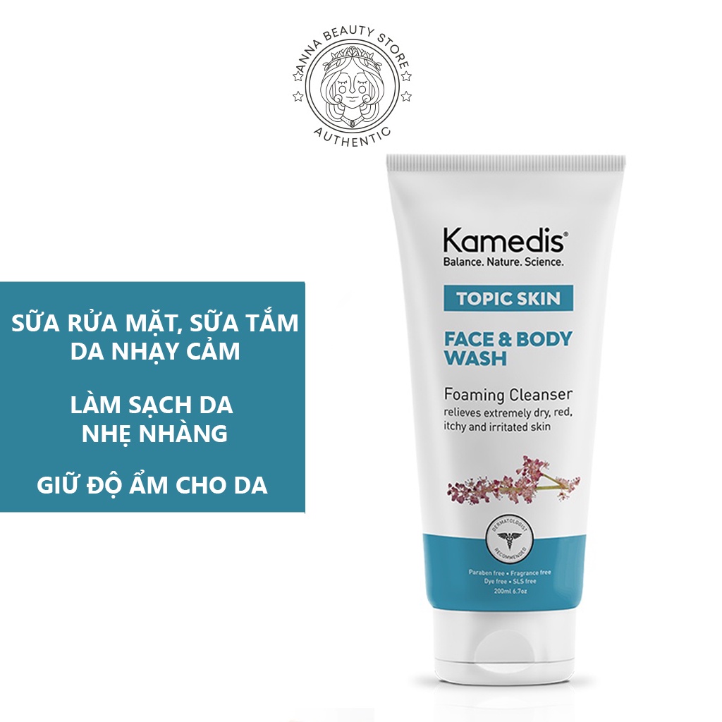 Sữa Rửa Mặt &amp; Sữa Tắm Kamedis Skin Face &amp; Body Wash 200ml - Dành Cho Viêm Da Cơ Địa