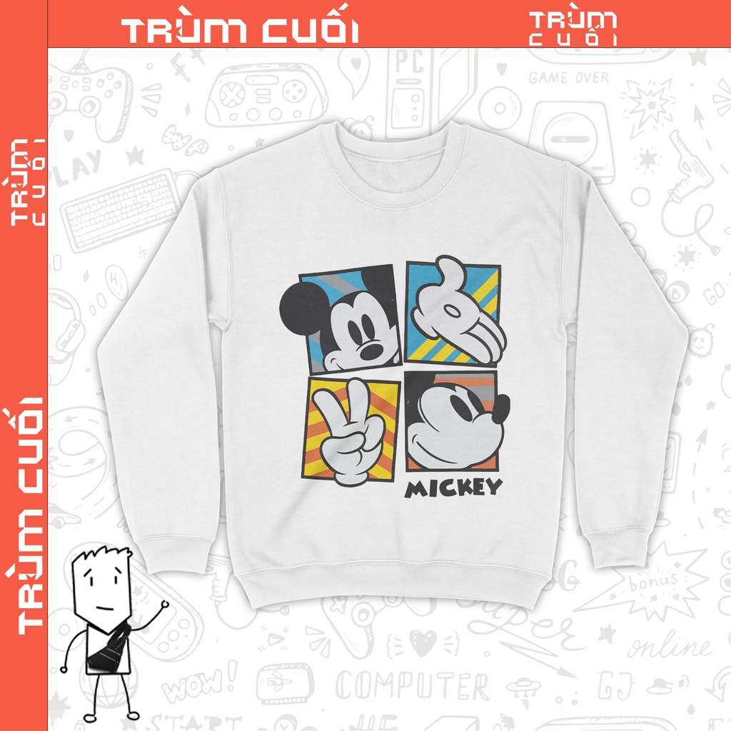 Áo Sweater Chuột Mickey, Trùm Cuối Cartoon Cine, Nỉ Bông Unisex 100%, 2 màu nam nữ 0203