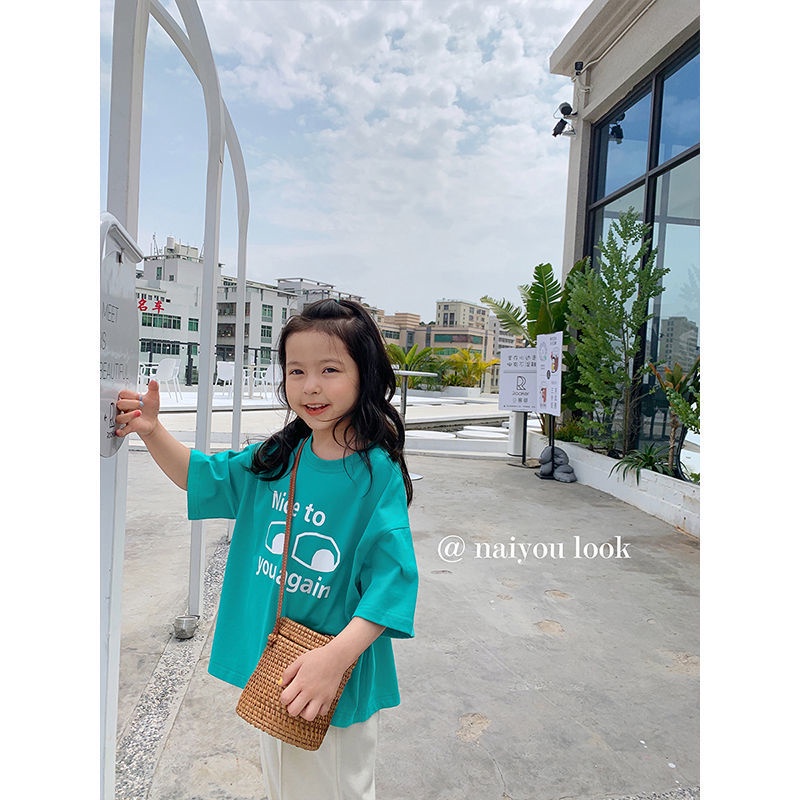 Áo Thun Cotton Mỏng Tay Ngắn Thoải Mái Thoáng Khí Mùa Hè Phong Cách Hàn Quốc Cho Bé Gái