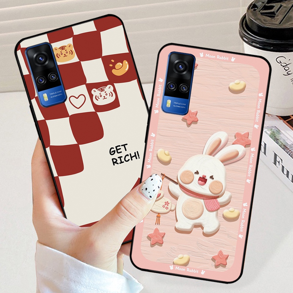 Ốp lưng Vivo Y51 2020 / Vivo Y53s / Vivo Y72 5G in hình caro đỏ, thỏ hồng may mắn, lovely rabbit