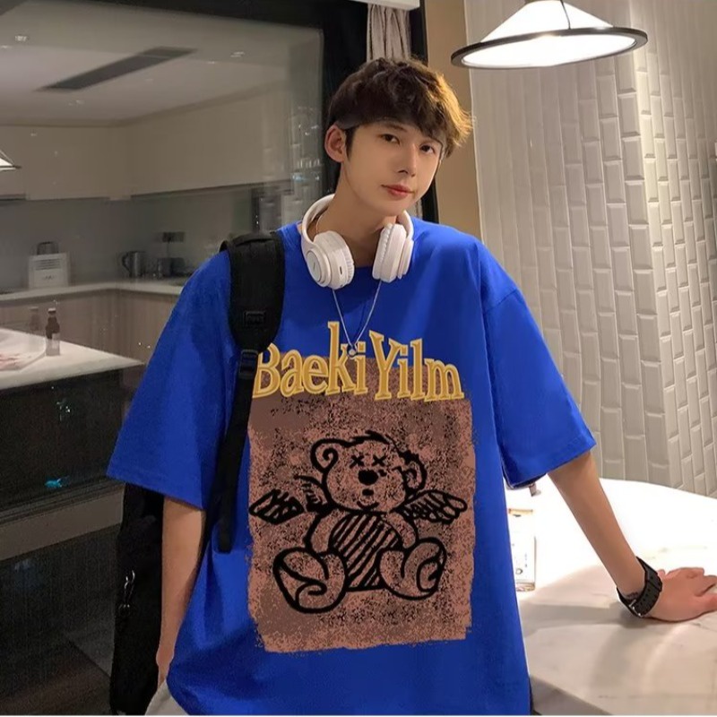 có size lớn M-8xl Áo thun unisex nam nữ form rộng tay lỡ phông In Họa Tiết Hoạt Hình Chú Gấu Phong Cách Hồng Kông Thời Trang Mùa Hè Chất Lượng Cao Cho Nam