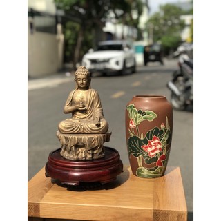 Bình hoa sen vẽ thủ công gốm sứ nam bộ nền đất