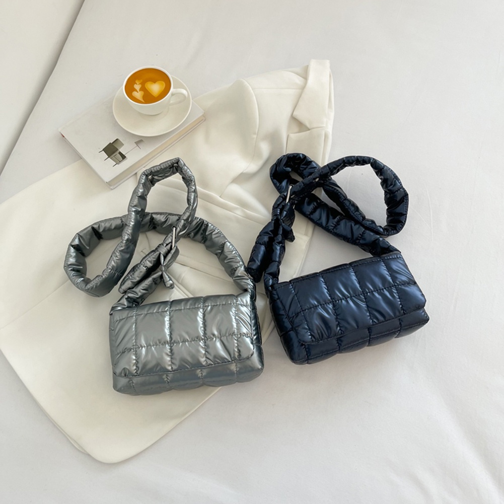 Túi Đeo Vai Bằng Nylon Cotton Chần Bông Khóa Bấm Giản Dị Cho Công Sở