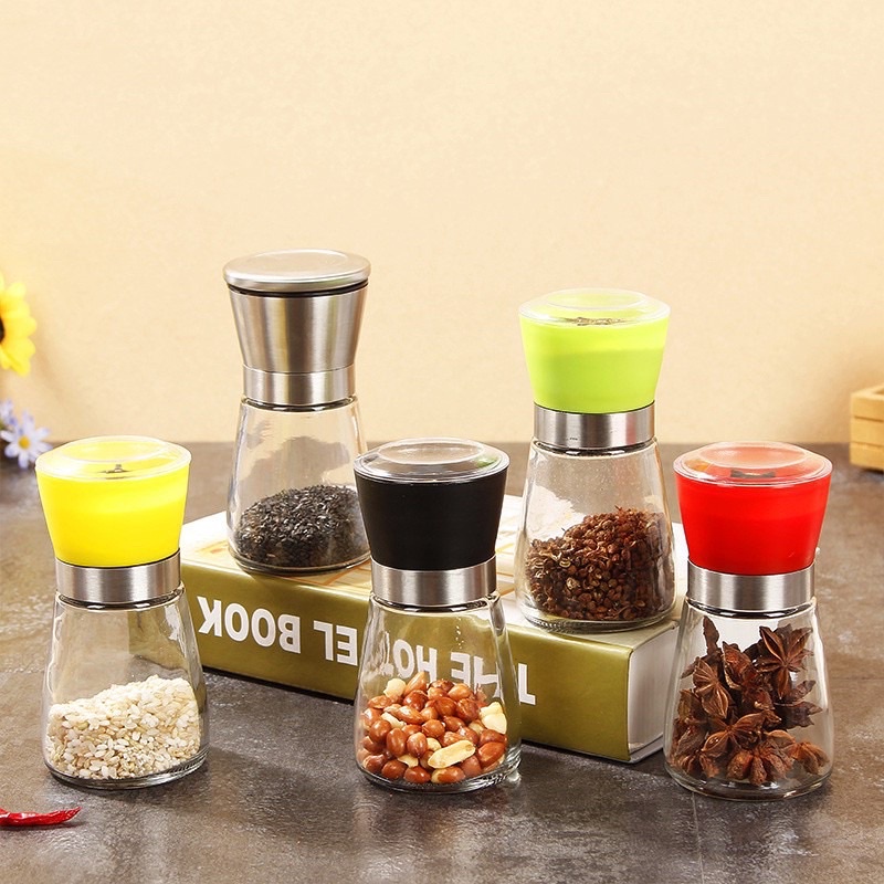 Hũ Xay Tiêu Inox Thủy Tinh Cao Cấp - Xay Tiêu Tiện Dụng