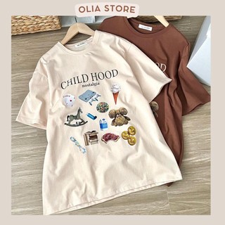 Áo phông cộc tay in họa tiết logo Child Olia Store