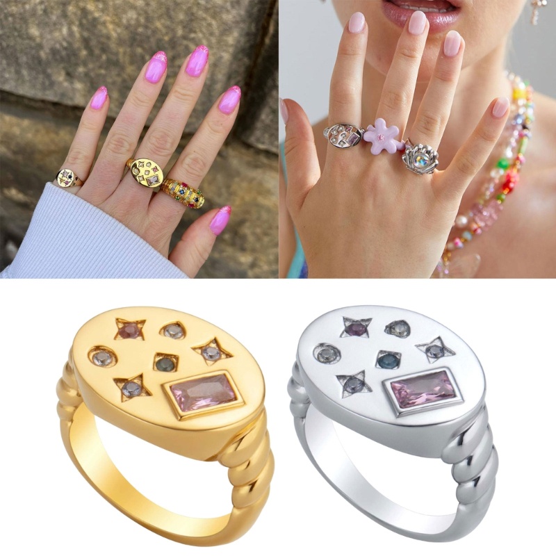 Nhẫn Kim Loại Đính Đá Zircon Nhiều Màu Cho Nữ