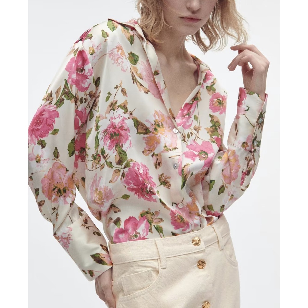 Áo Sơ Mi ZARA Vải satin In Hoa Thời Trang Mùa Xuân 7969235